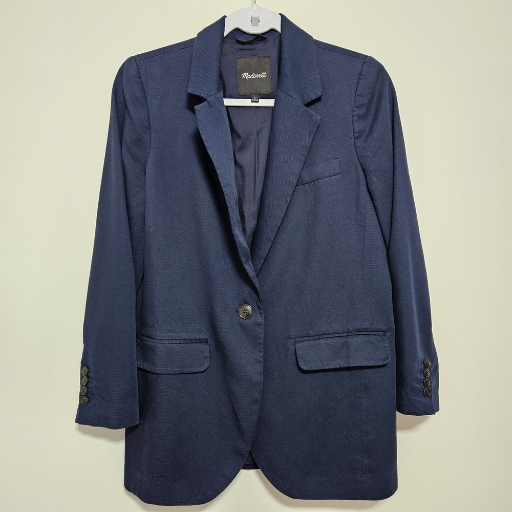Madewell The Larsen‎ Blazer in Drapeweave Deep Indigo $178 Corpcore Preppy S